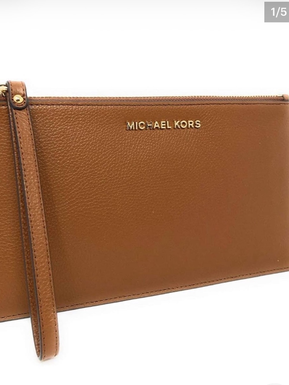 MICHAEL Michael Kors Tan Leather Wristlet with Gold Logo